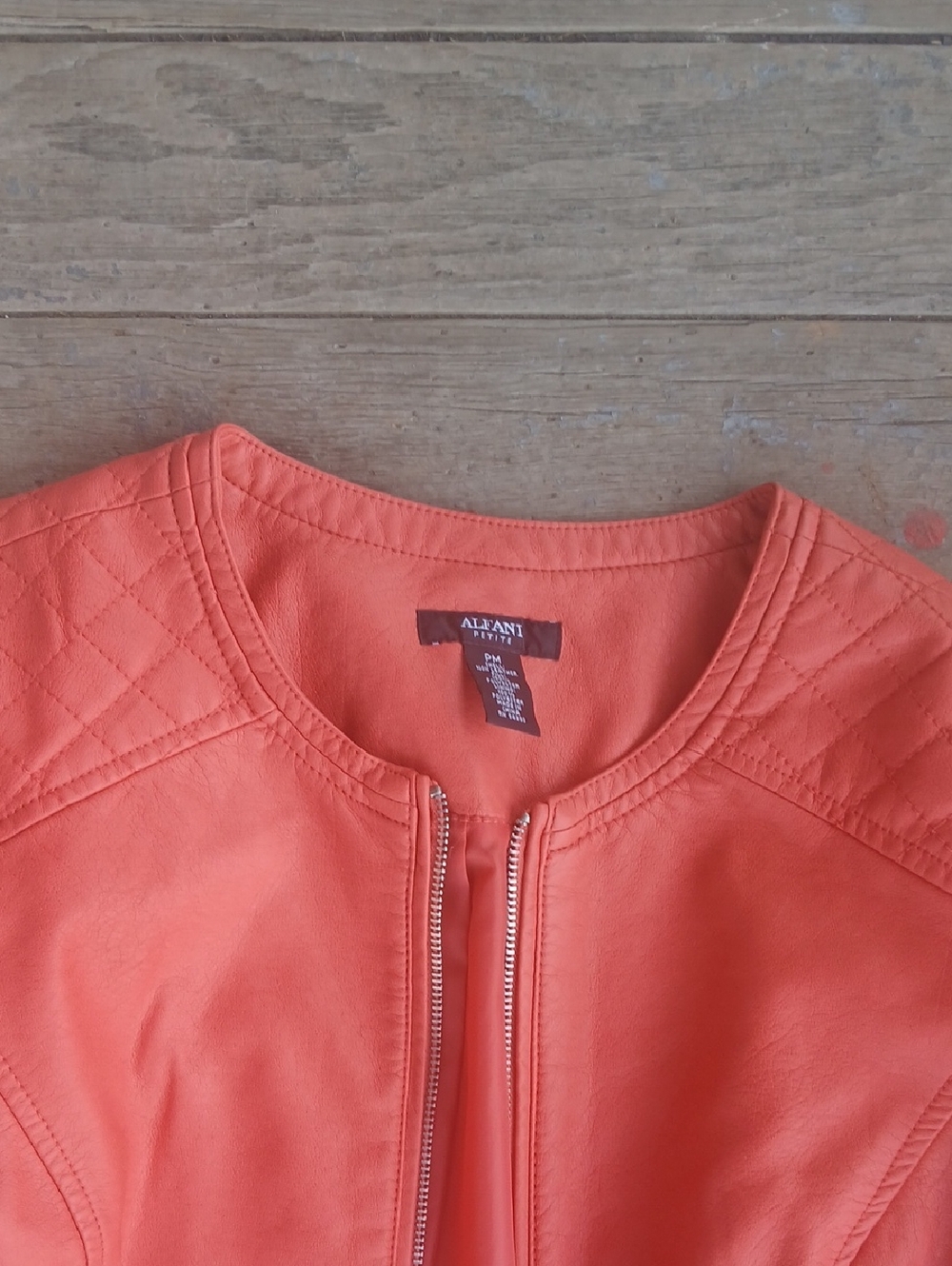EUC Alfani Orange Zip-Front Faux Leather Jacket Size PM - Picture 2 of 7
